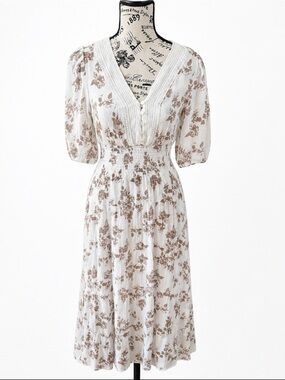 J. Gee Floral Midi Dress Smocked Waist Cottagecore Boho Size PM